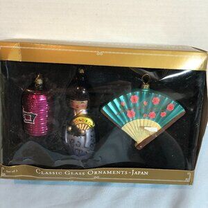 NEW in BOX World Market JAPAN Set of 3 Glass Ornaments #ORNT BOX